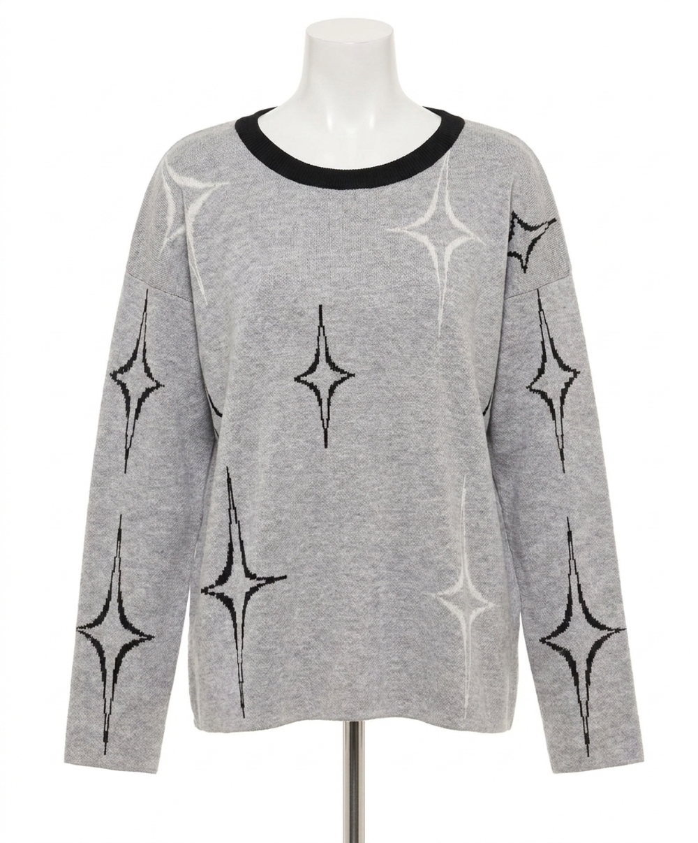 NEW FRENCH KYSS scoop neck diamond sweater in slate/multi